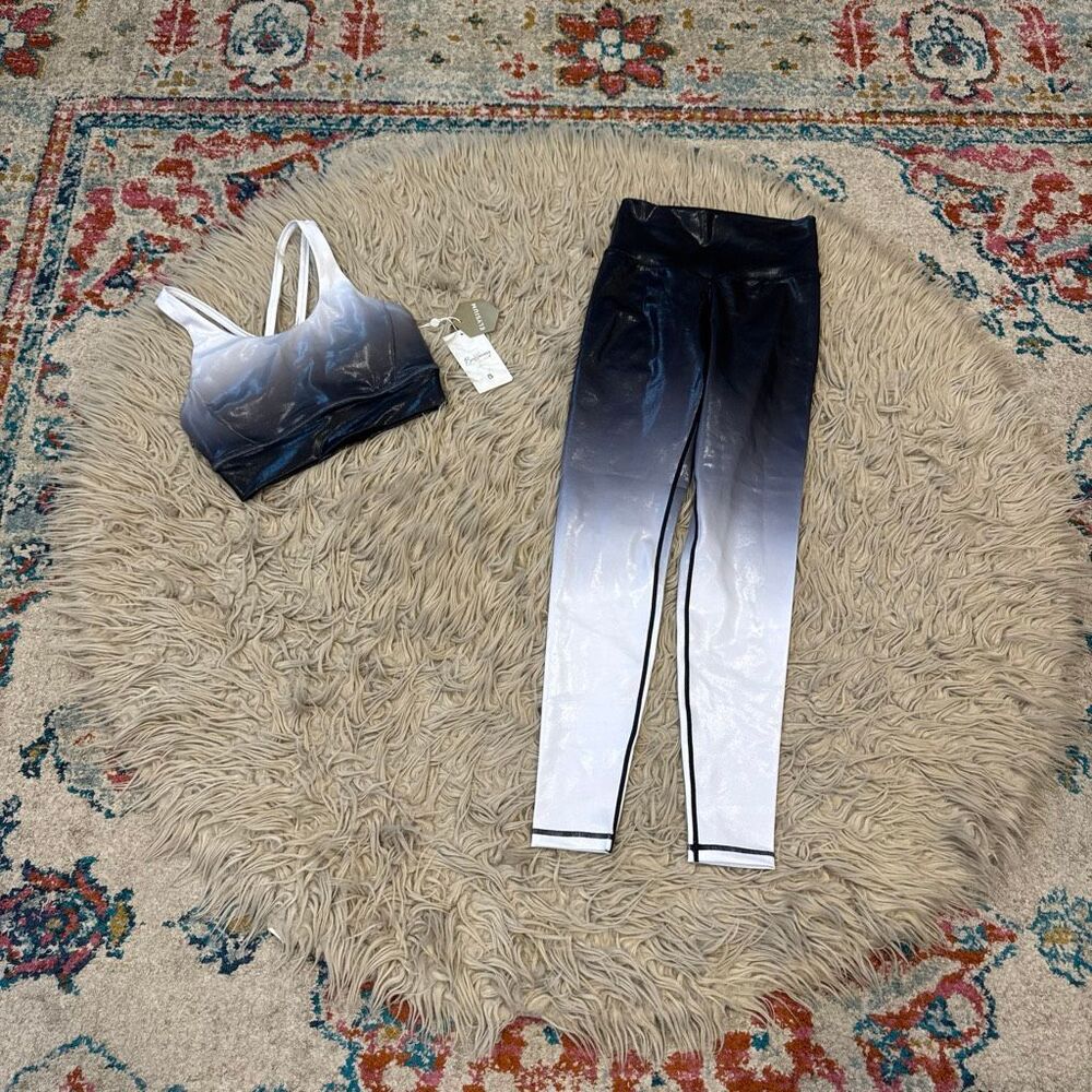 Buffbunny Collection Black White Ombre Leggings & Sports Bra Set Small NWT